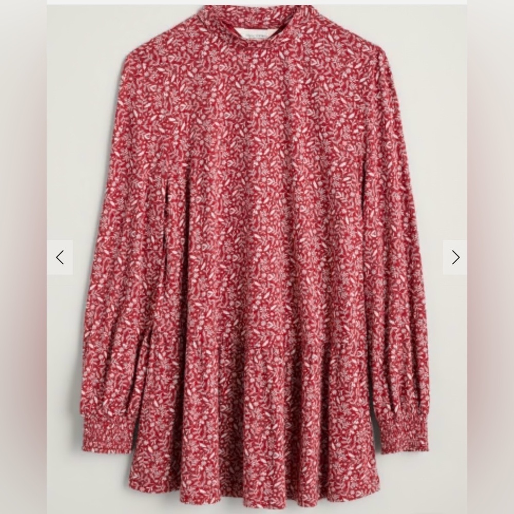 Seasalt Cornwall Cliff Cottage Tiered Jersey Tunic Top Red Floral Womens 4 Small